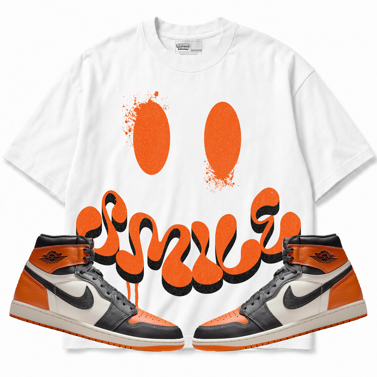 Rebranded Studios apparel — front styled with matching sneakers