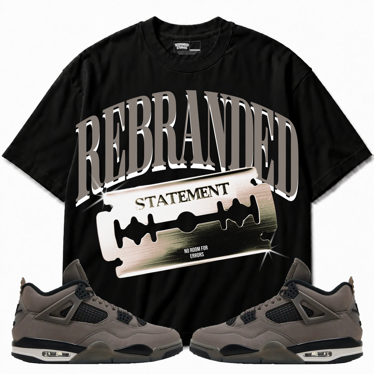 Rebranded Studios apparel — front styled with matching sneakers