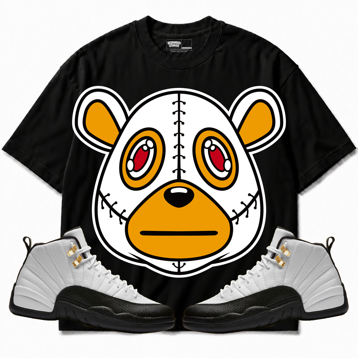 Rebranded Studios apparel — front styled with matching sneakers