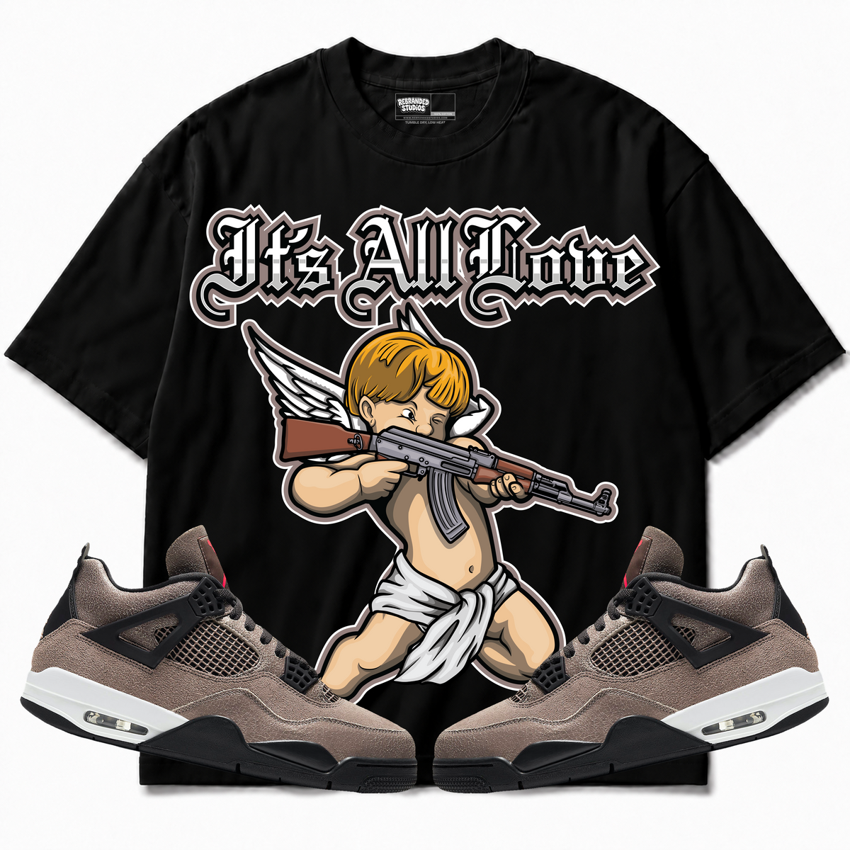 Rebranded Studios apparel — front styled with matching sneakers