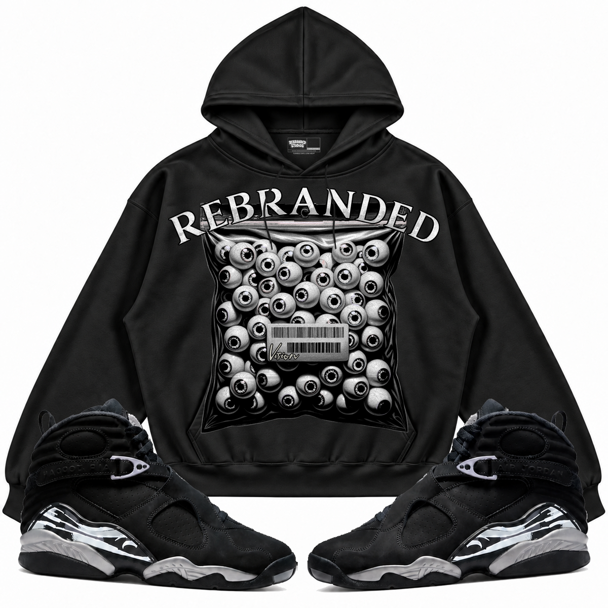 Rebranded Studios apparel — front styled with matching sneakers