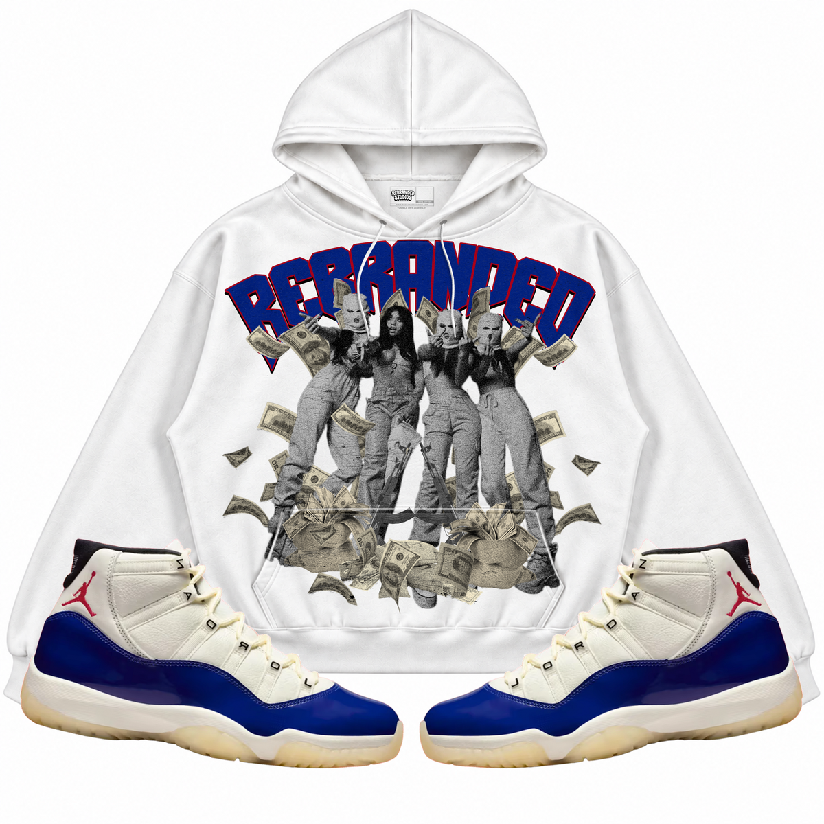 Rebranded Studios apparel — front styled with matching sneakers