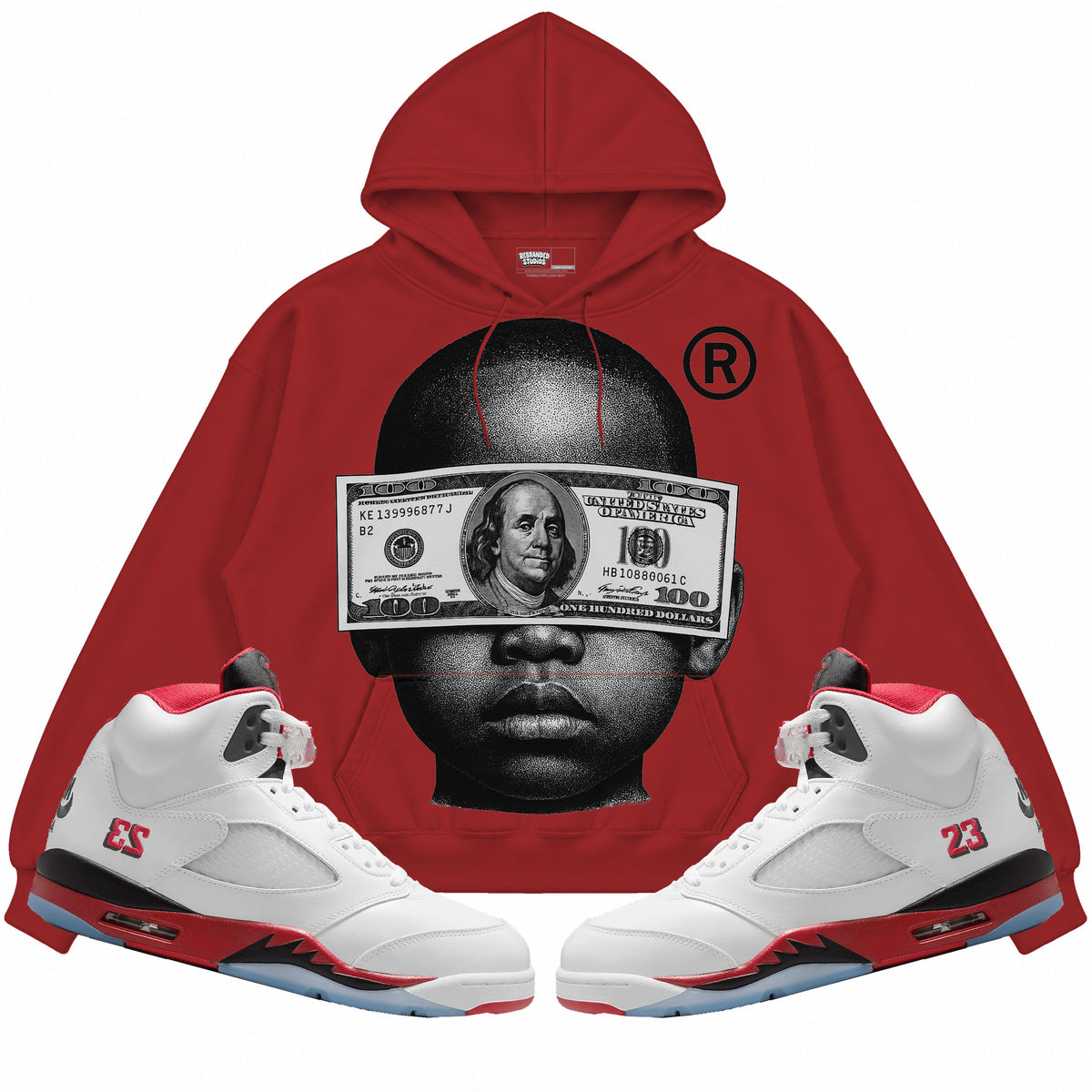 Rebranded Studios apparel — front styled with matching sneakers