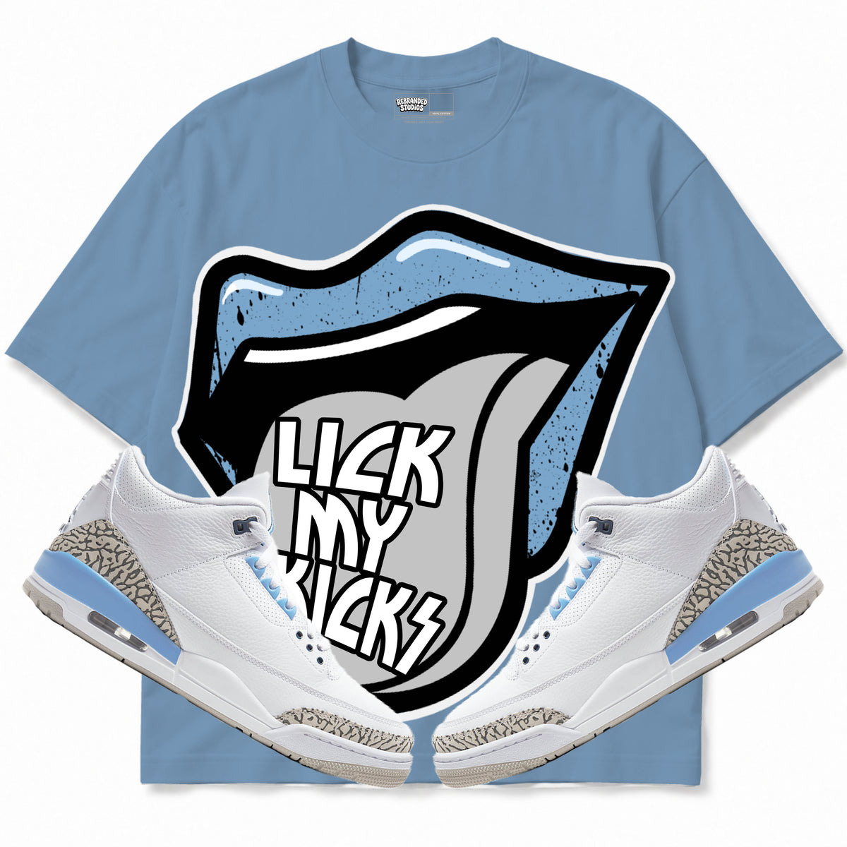 Rebranded Studios apparel — front styled with matching sneakers
