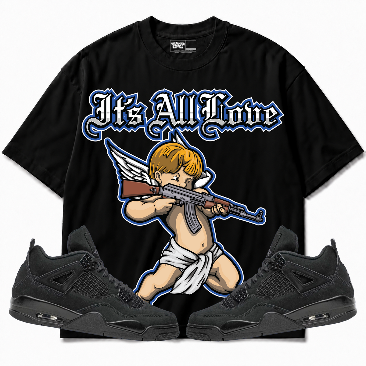 Rebranded Studios apparel — front styled with matching sneakers