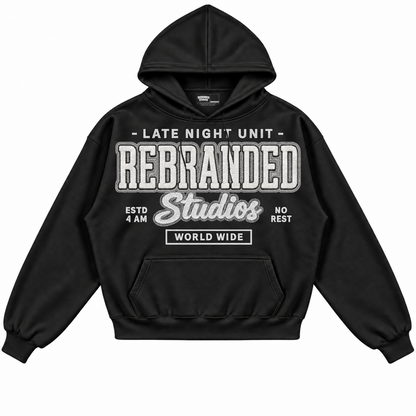Rebranded Studios apparel — front without sneakers