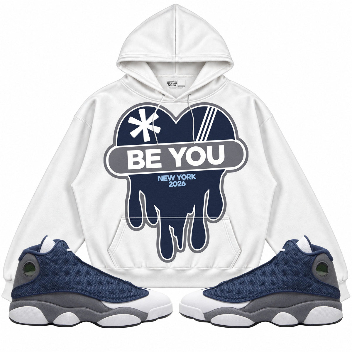 Rebranded Studios apparel — front styled with matching sneakers