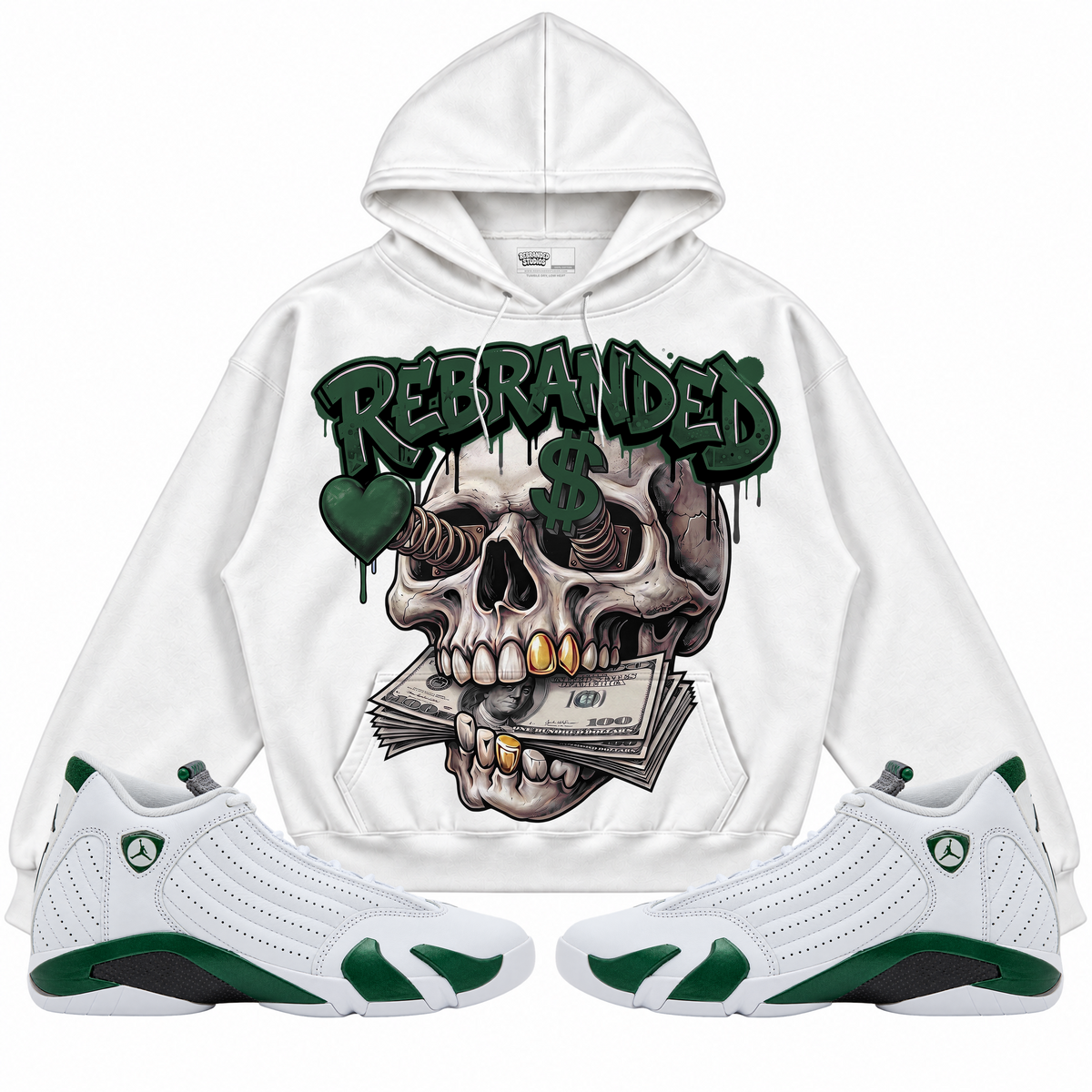 Rebranded Studios apparel — front styled with matching sneakers