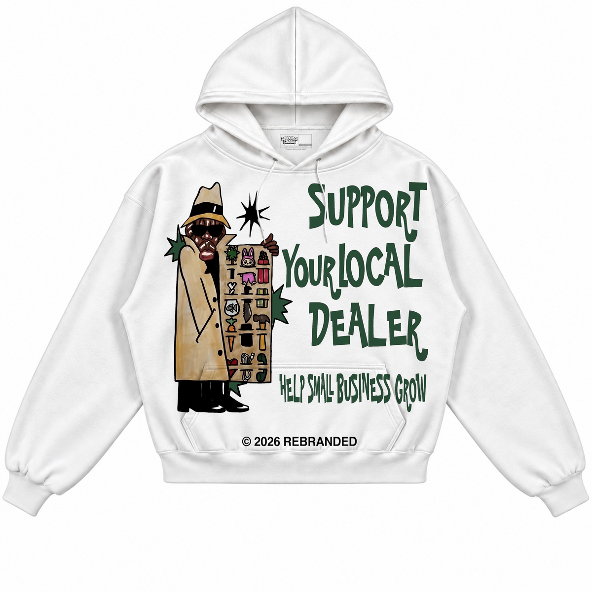 Rebranded Studios apparel — front without sneakers