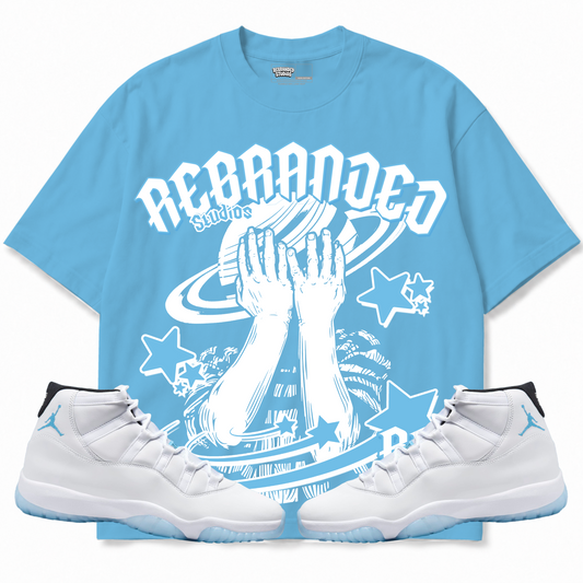 Rebranded Studios apparel — front styled with matching sneakers