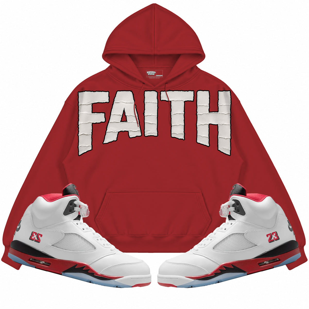 Rebranded Studios apparel — front styled with matching sneakers