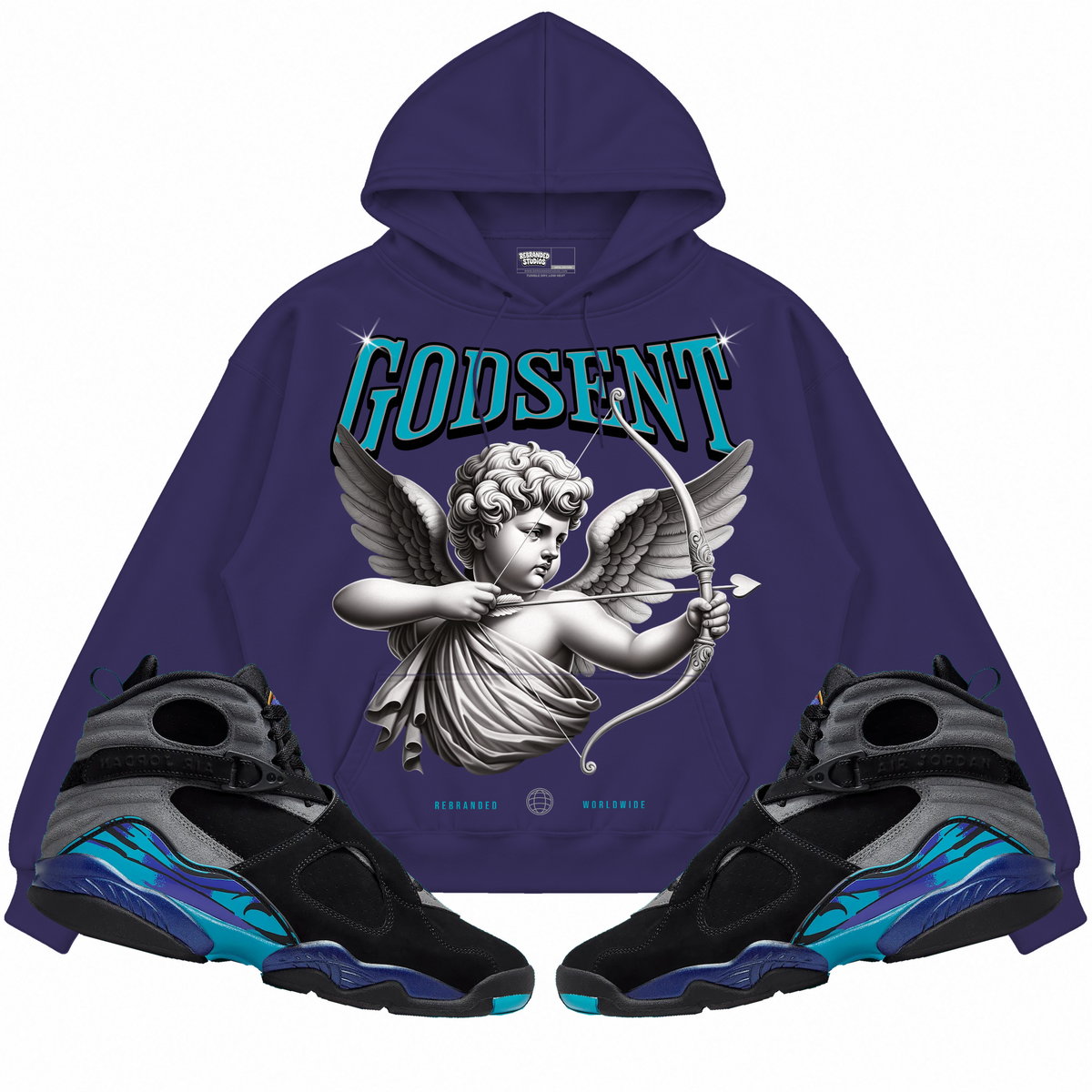 Rebranded Studios apparel — front styled with matching sneakers