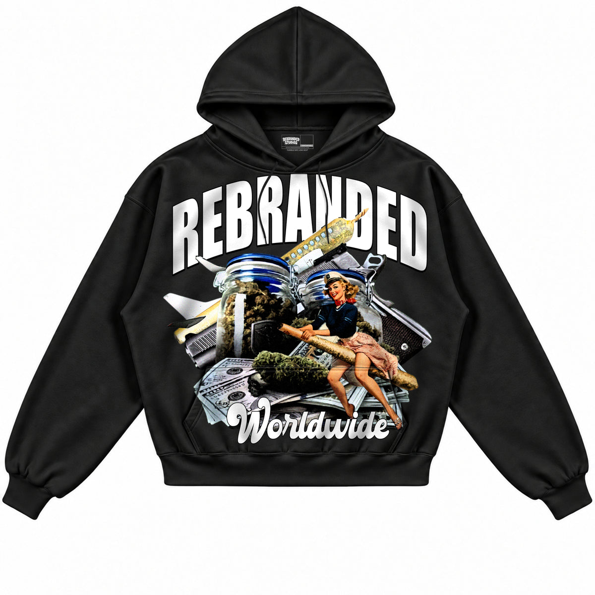 Rebranded Studios apparel — front without sneakers
