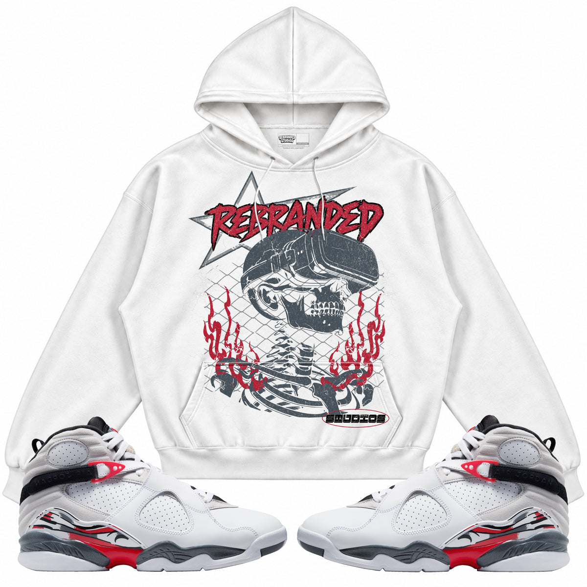 Rebranded Studios apparel — front styled with matching sneakers