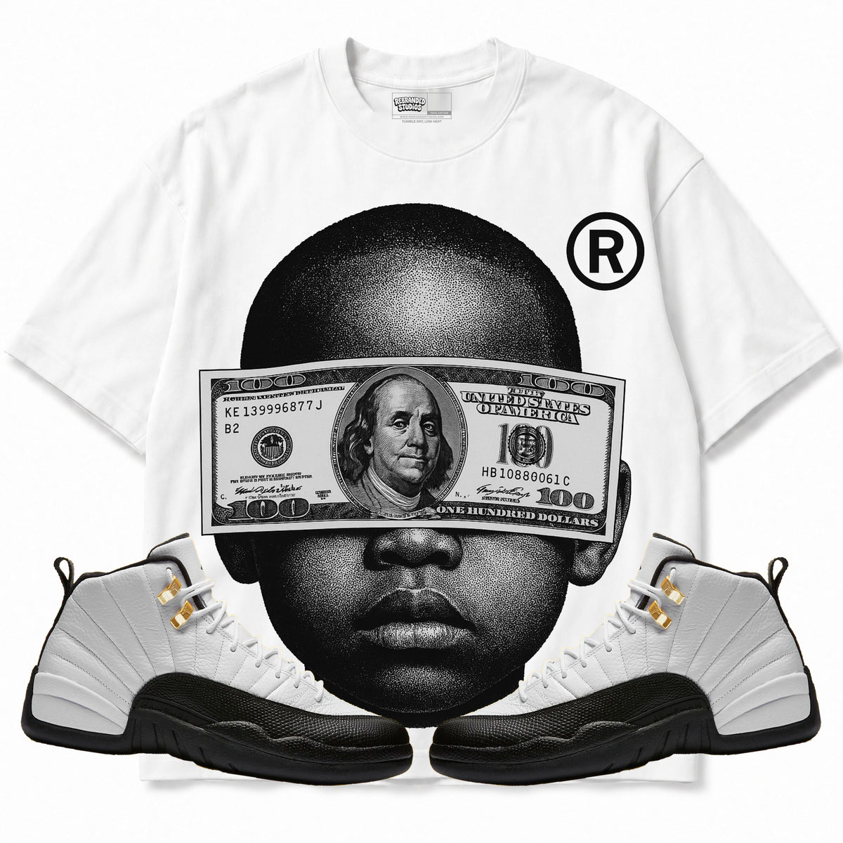 Rebranded Studios apparel — front styled with matching sneakers