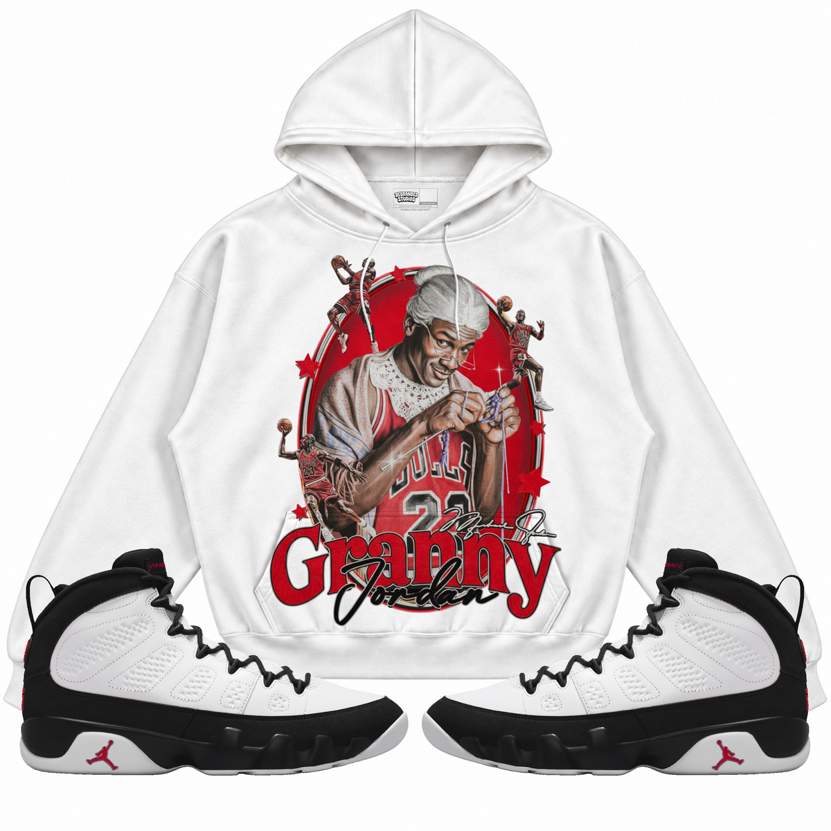Rebranded Studios apparel — front styled with matching sneakers