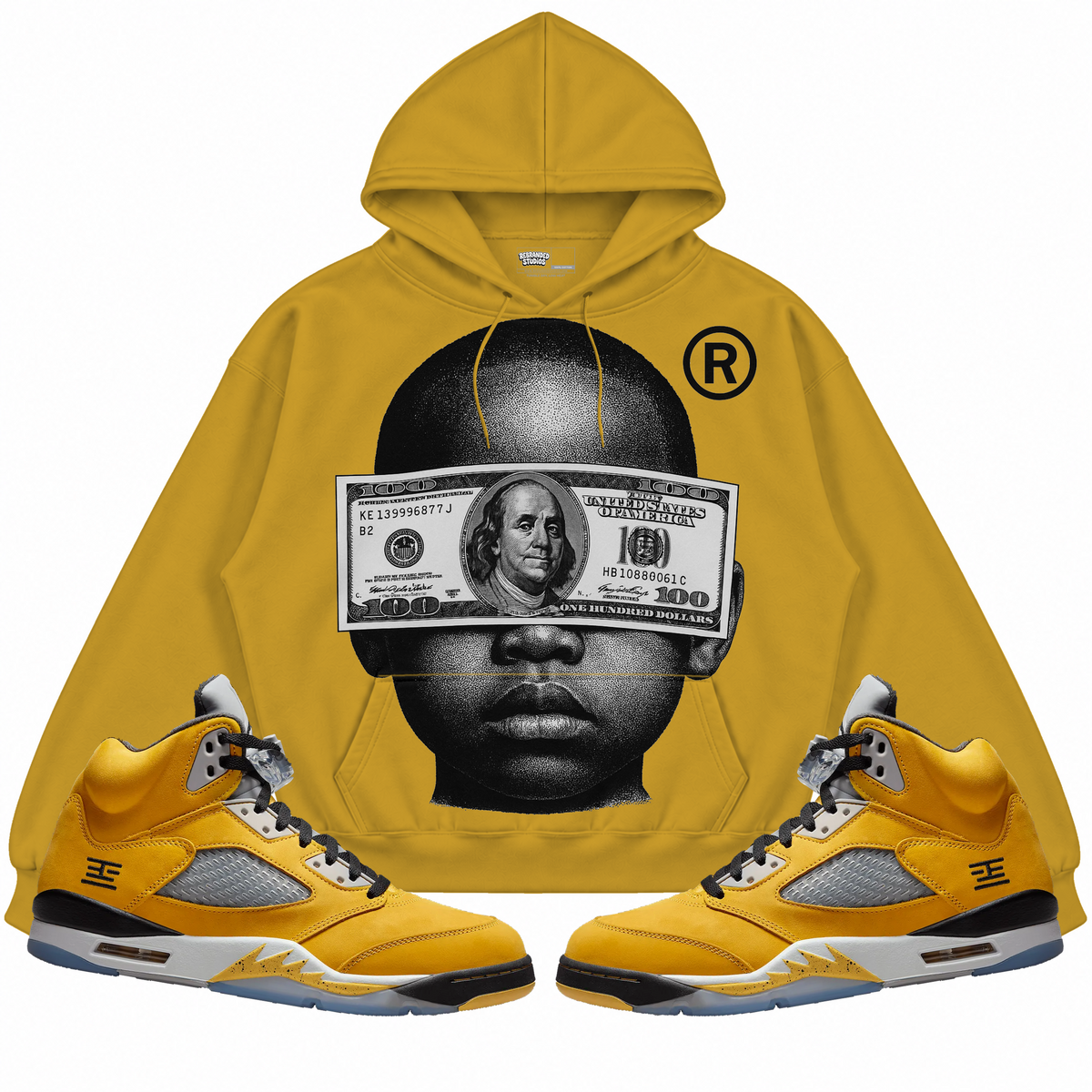 Rebranded Studios apparel — front styled with matching sneakers