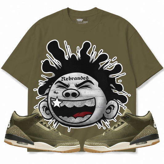Rebranded Studios apparel — front styled with matching sneakers
