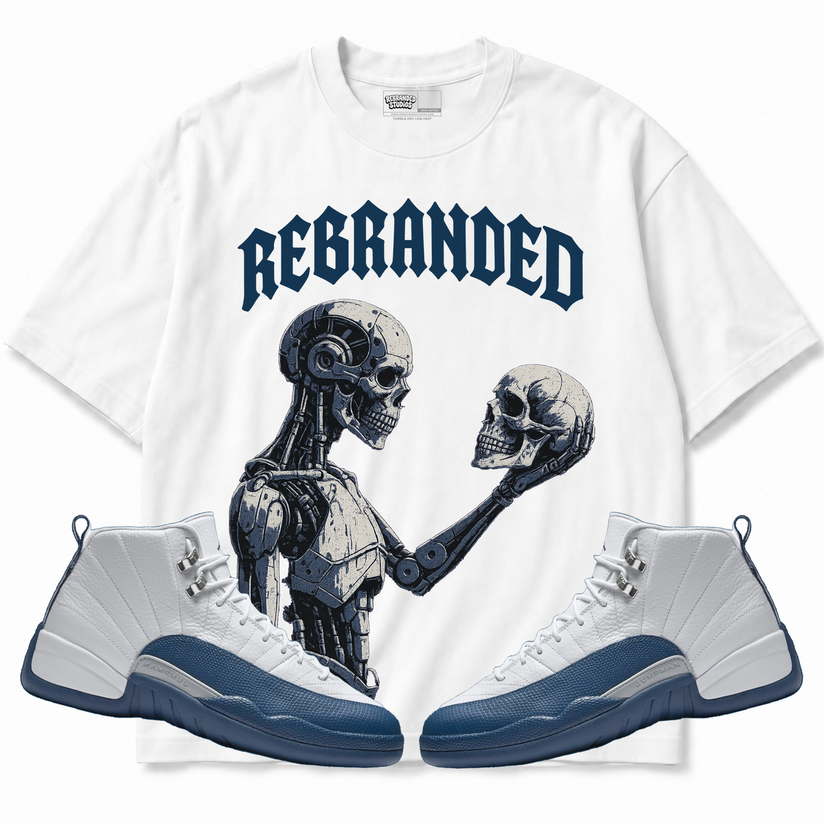 Rebranded Studios apparel — front styled with matching sneakers