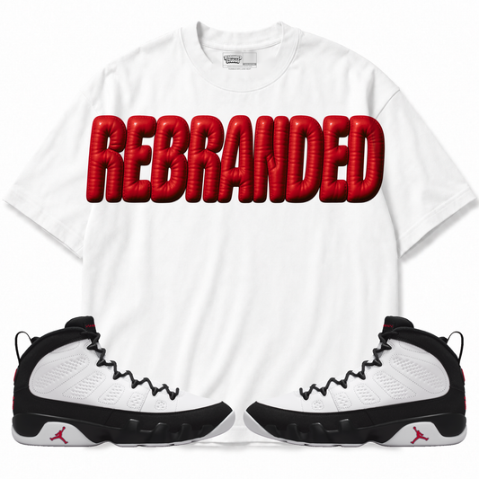 Rebranded Studios apparel — front styled with matching sneakers