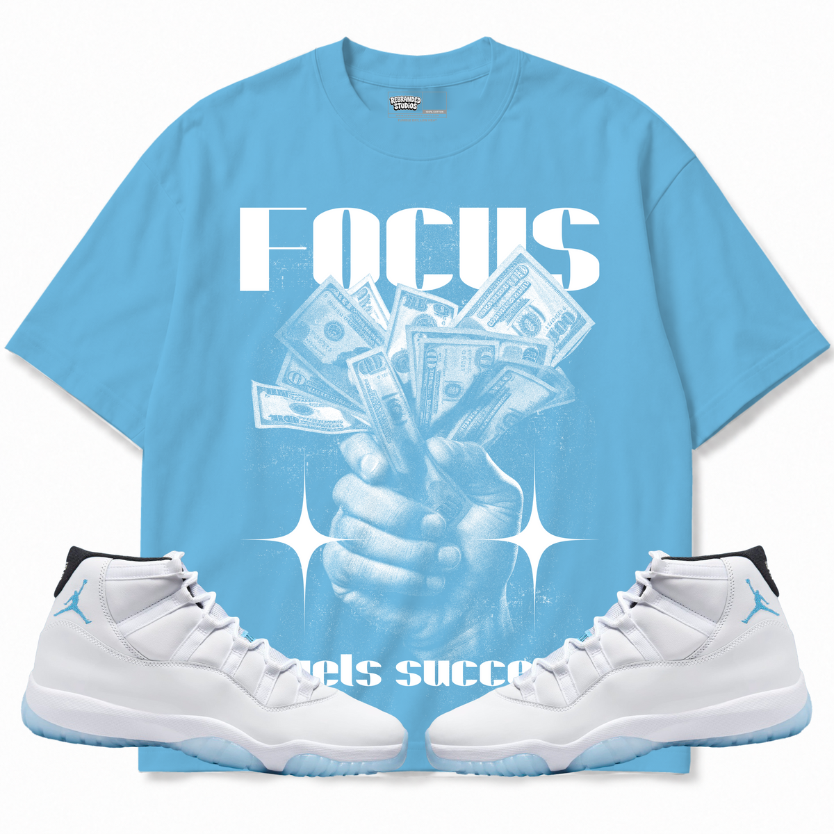 Rebranded Studios apparel — front styled with matching sneakers