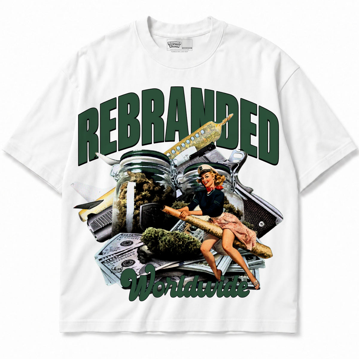 Rebranded Studios apparel — front without sneakers