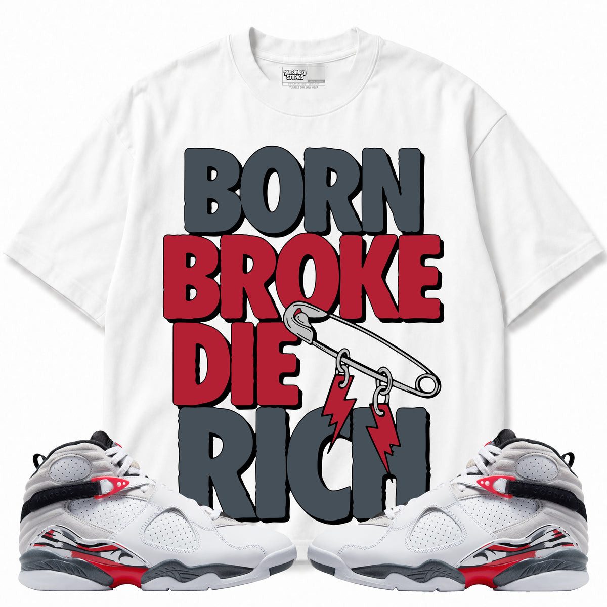 Rebranded Studios apparel — front styled with matching sneakers