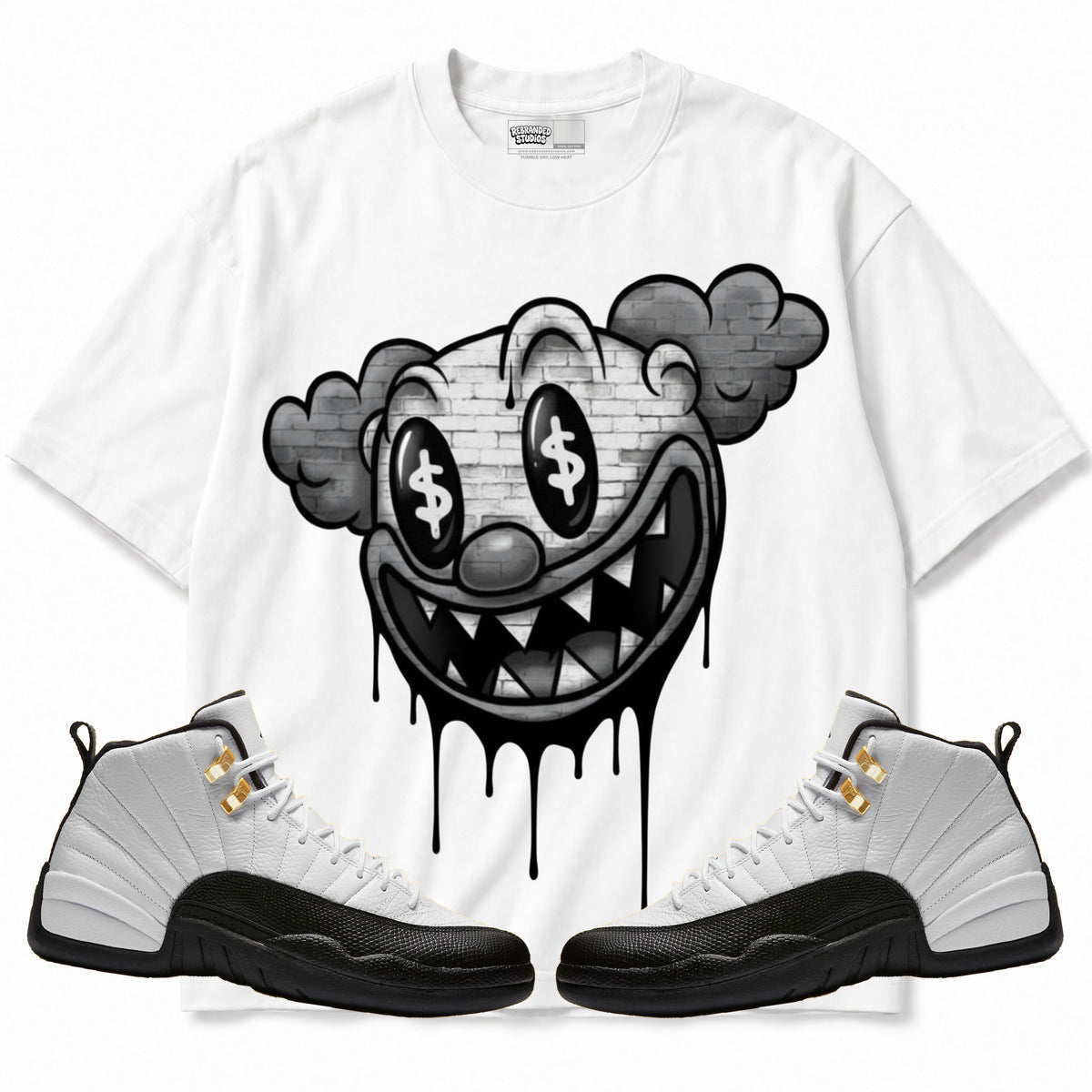 Rebranded Studios apparel — front styled with matching sneakers
