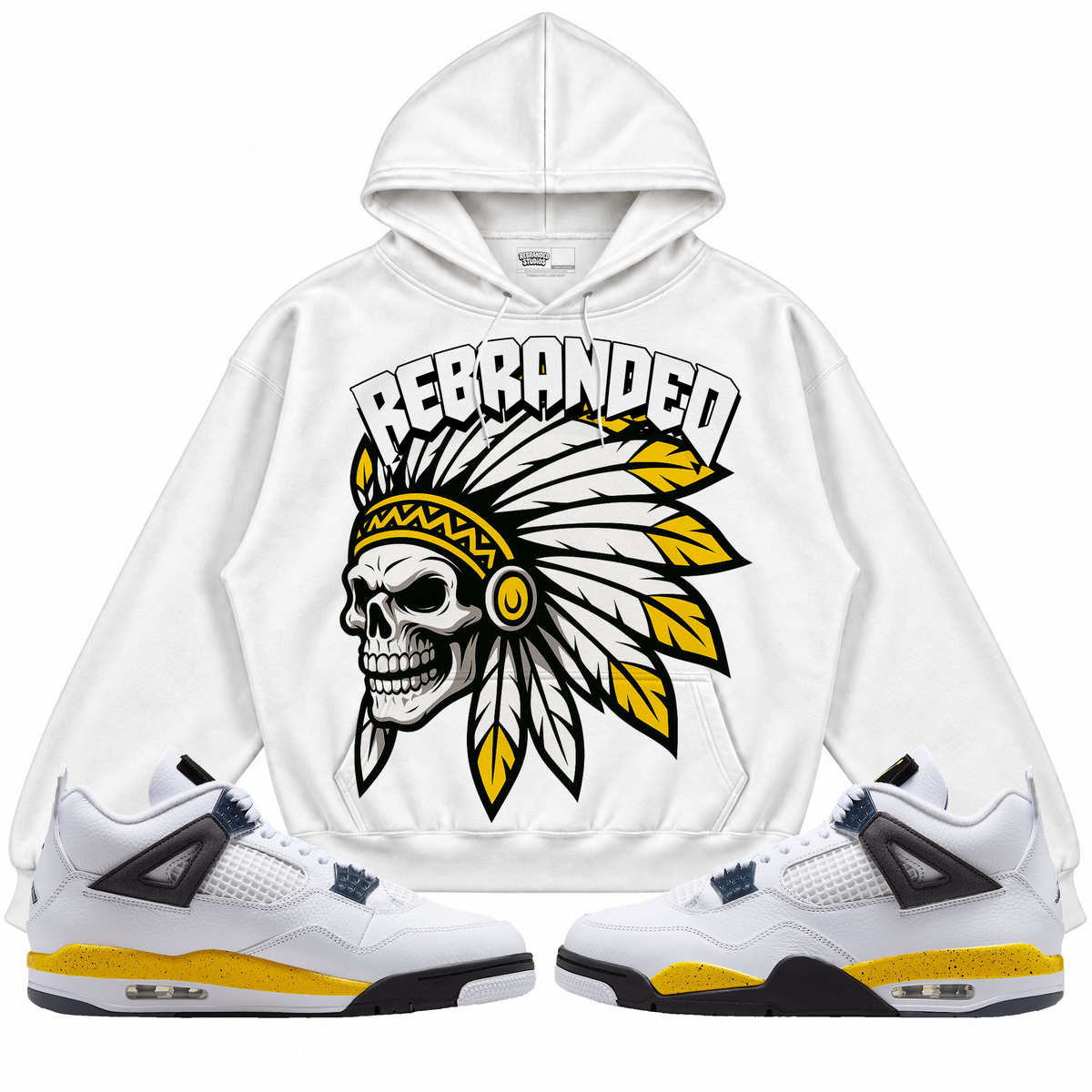 Rebranded Studios apparel — front styled with matching sneakers