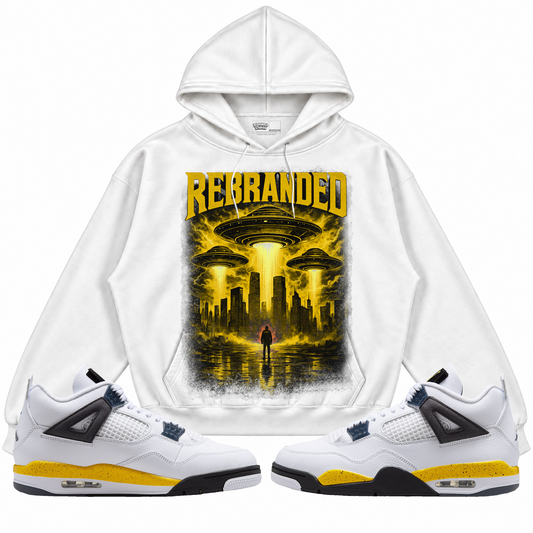 Rebranded Studios apparel — front styled with matching sneakers