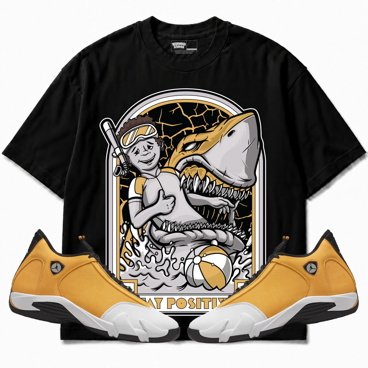Rebranded Studios apparel — front styled with matching sneakers