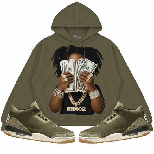 Rebranded Studios apparel — front styled with matching sneakers
