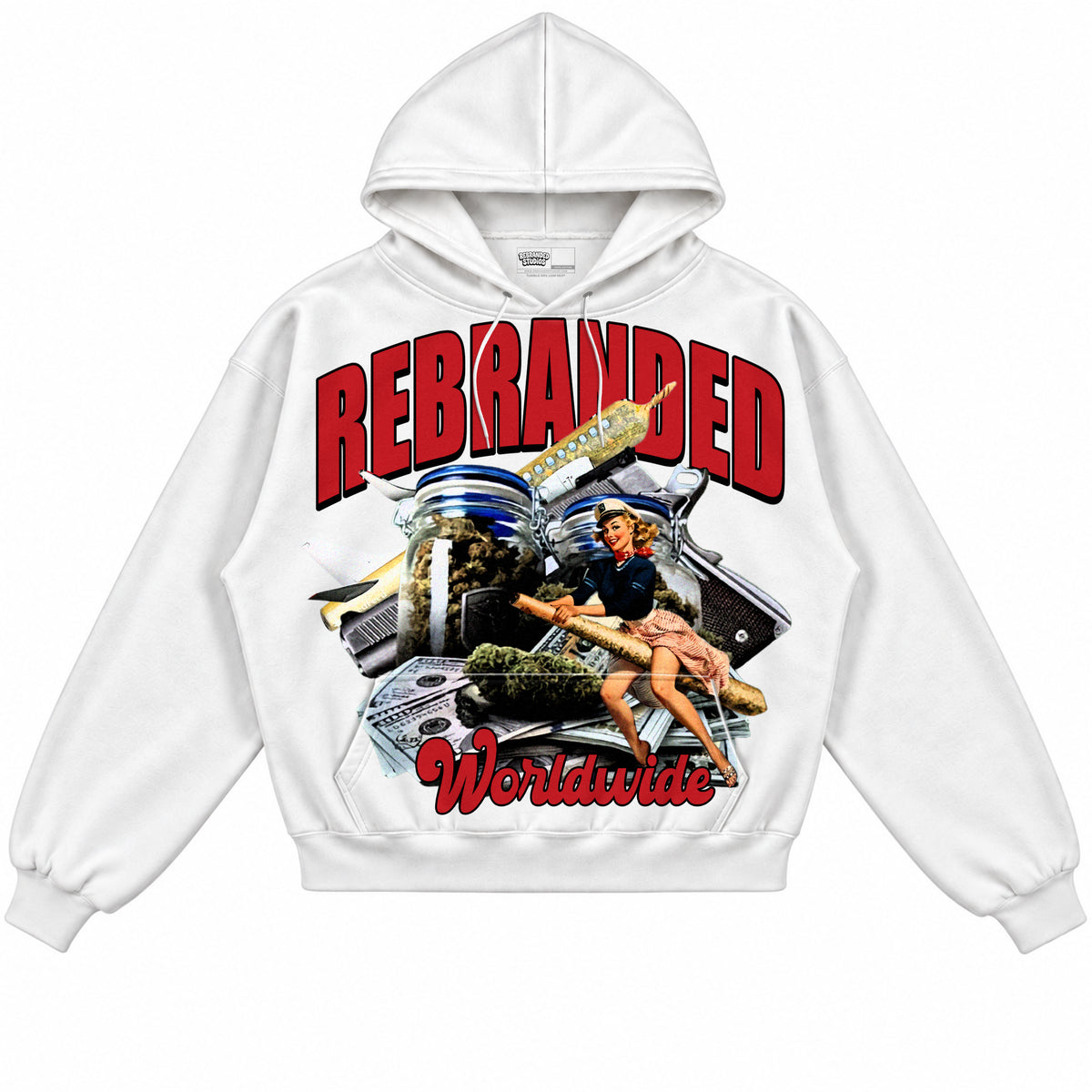 Rebranded Studios apparel — front without sneakers