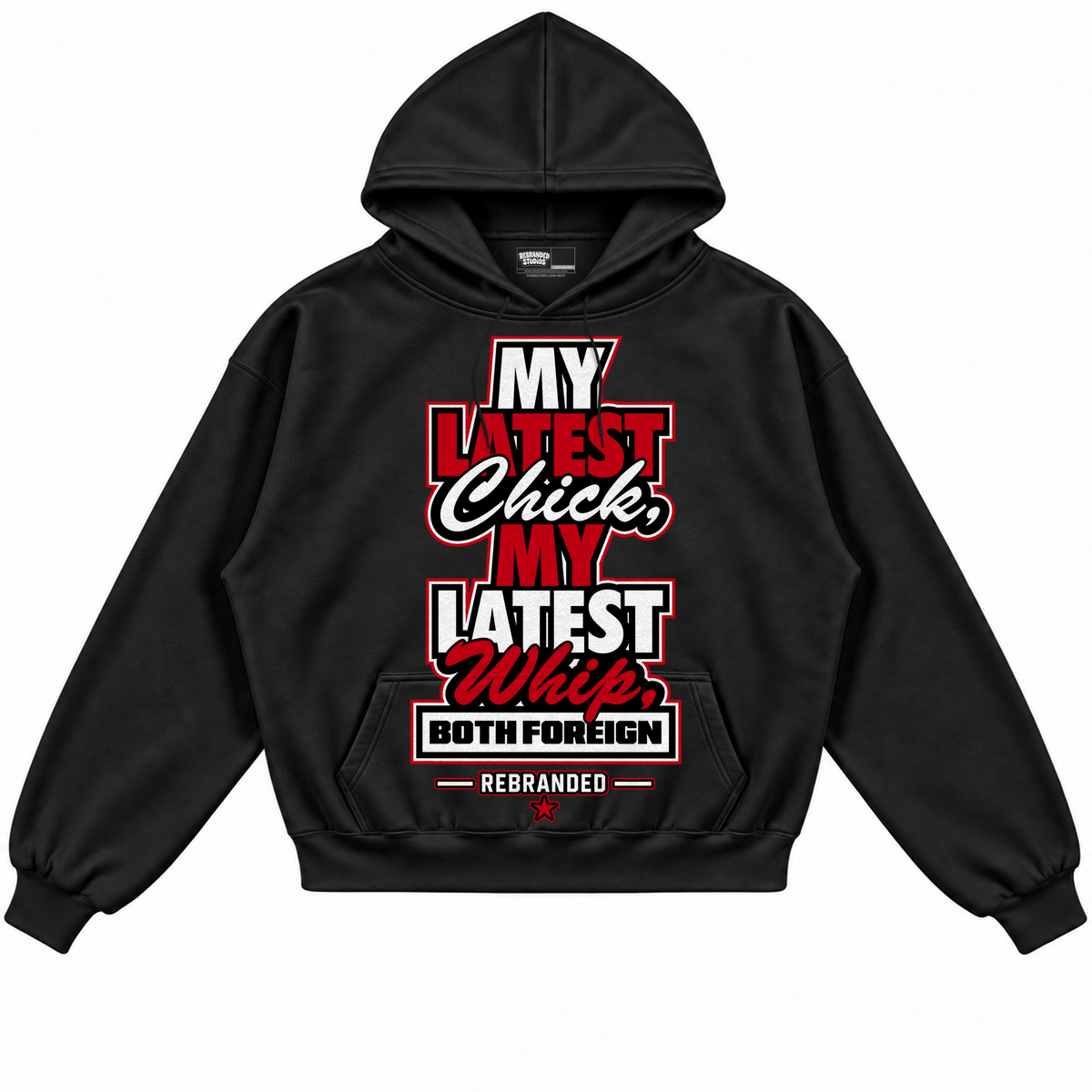 Rebranded Studios apparel — front without sneakers
