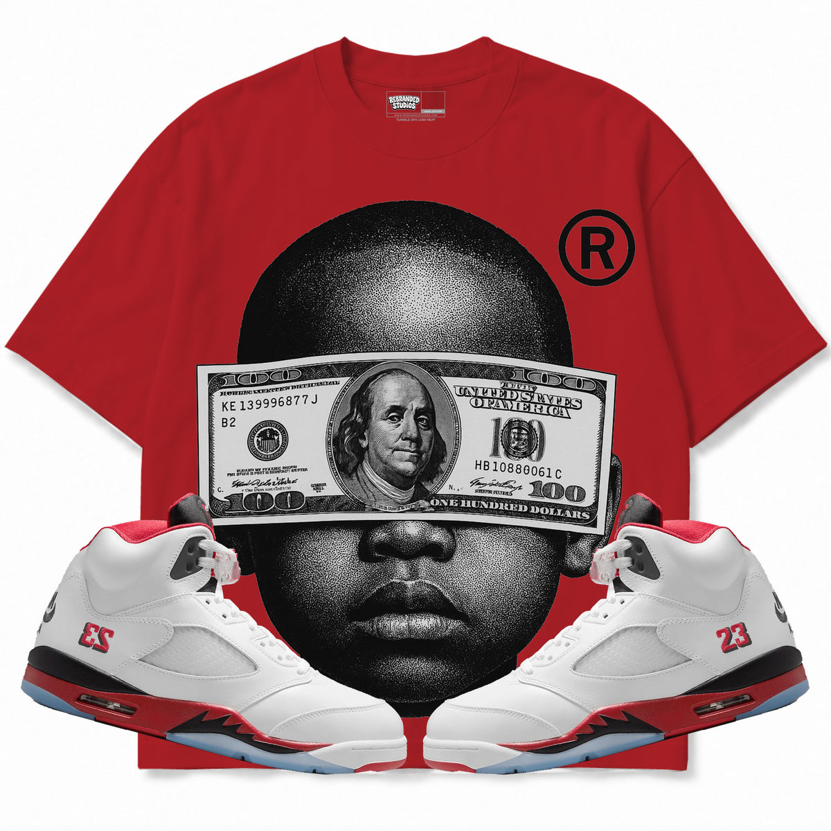 Rebranded Studios apparel — front styled with matching sneakers