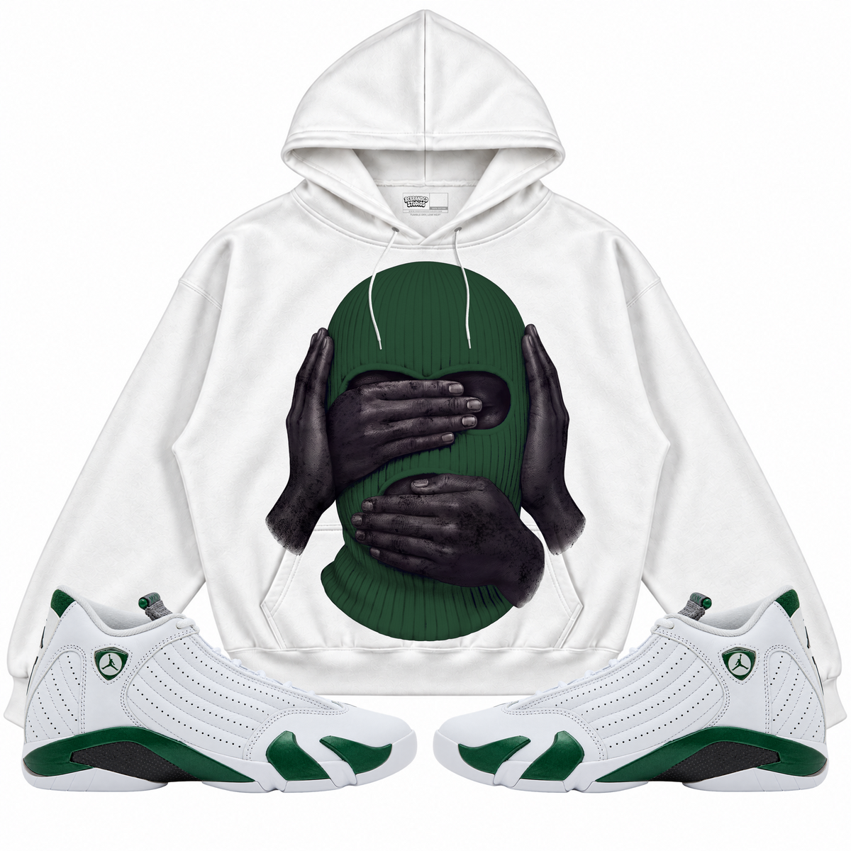 Rebranded Studios apparel — front styled with matching sneakers