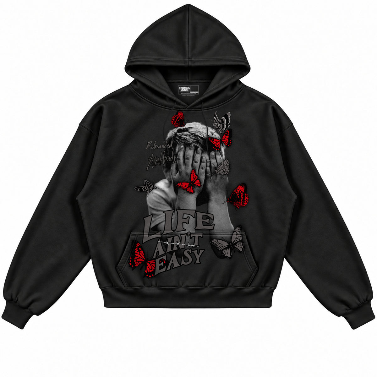Rebranded Studios apparel — front without sneakers