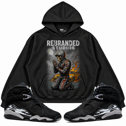 Rebranded Studios apparel — front styled with matching sneakers