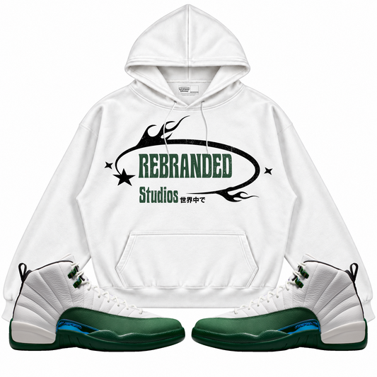 Rebranded Studios apparel — front styled with matching sneakers