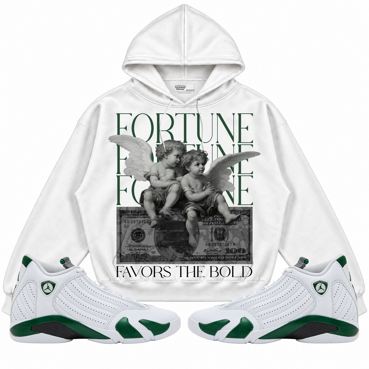 Rebranded Studios apparel — front styled with matching sneakers