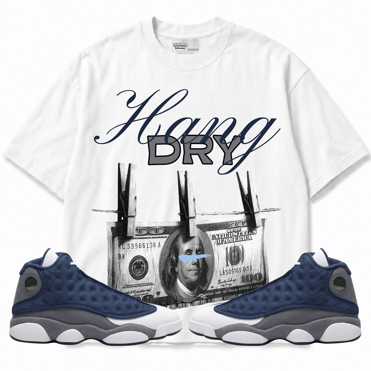 Rebranded Studios apparel — front styled with matching sneakers