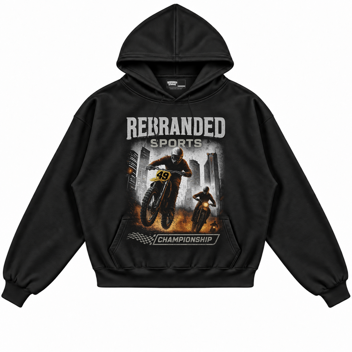 Rebranded Studios apparel — front without sneakers