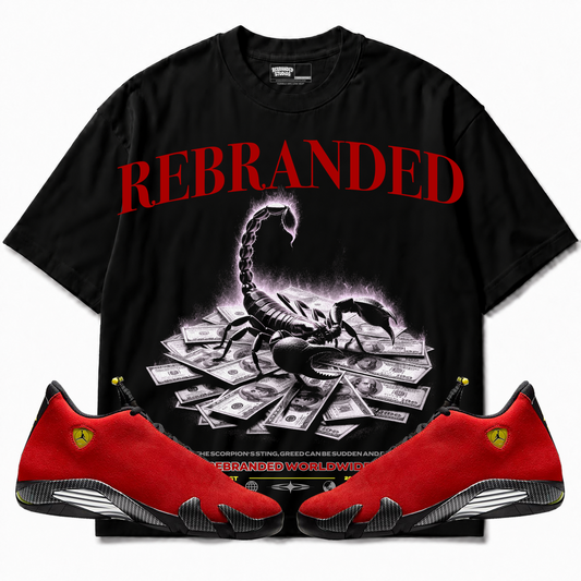 Rebranded Studios apparel — front styled with matching sneakers