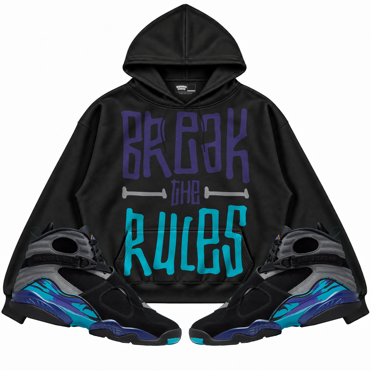 Rebranded Studios apparel — front styled with matching sneakers