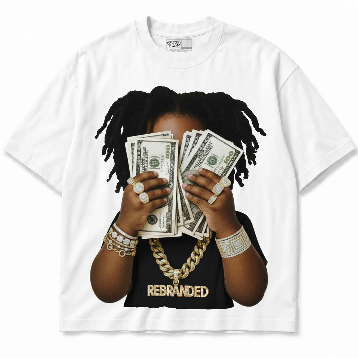 Rebranded Studios apparel — front without sneakers