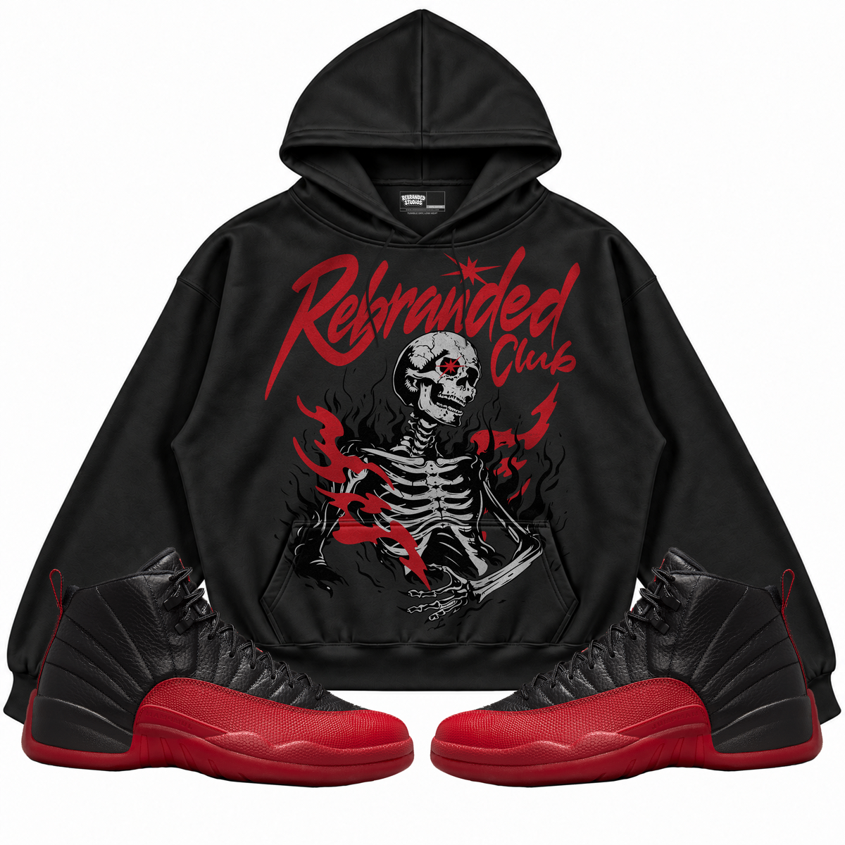 Rebranded Studios apparel — front styled with matching sneakers