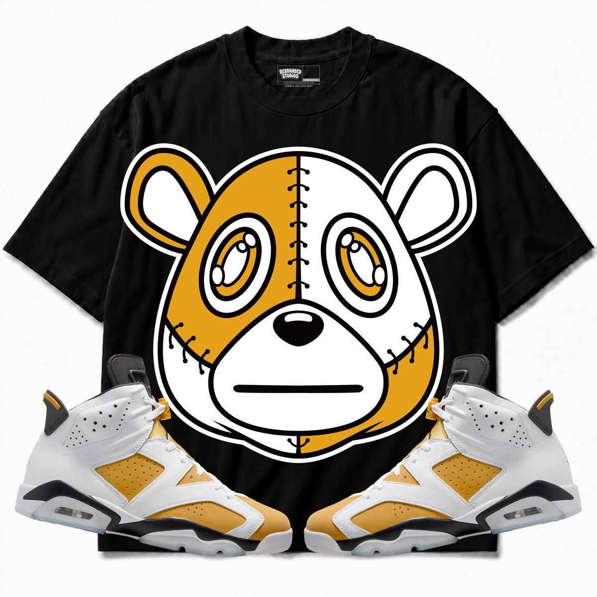 Rebranded Studios apparel — front styled with matching sneakers