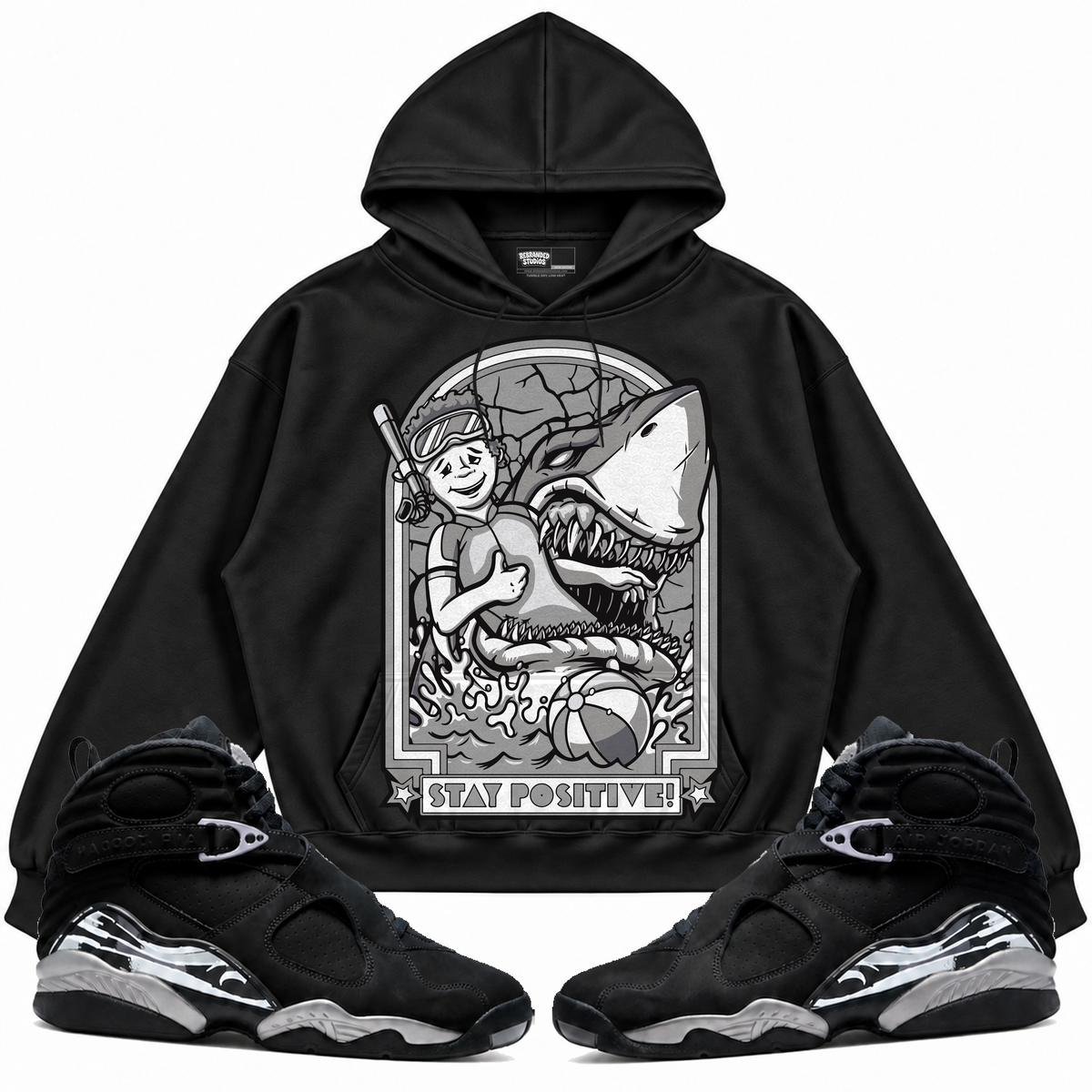 Rebranded Studios apparel — front styled with matching sneakers