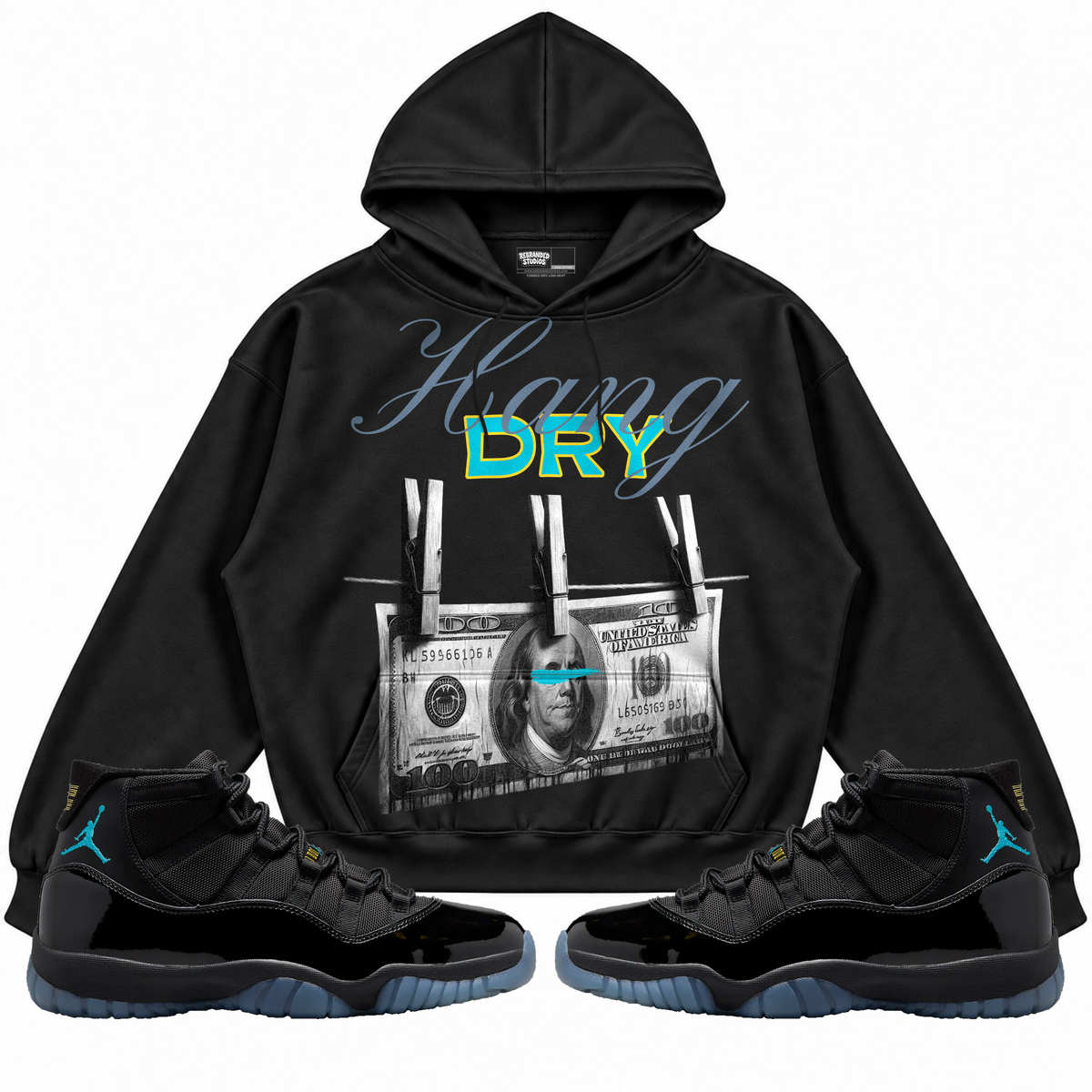 Rebranded Studios apparel — front styled with matching sneakers