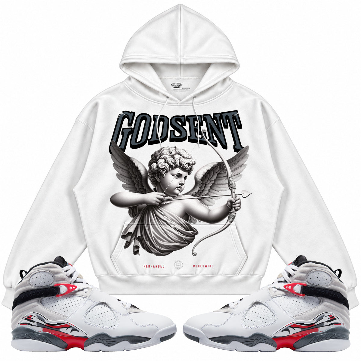 Rebranded Studios apparel — front styled with matching sneakers